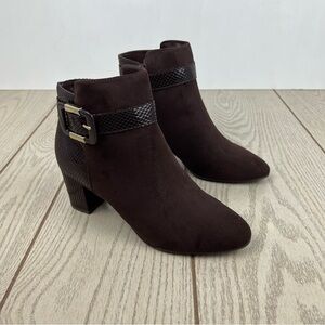 Karen Scott Women's Ivyy Mixed-Media Booties 7M Chocolate Brown $70